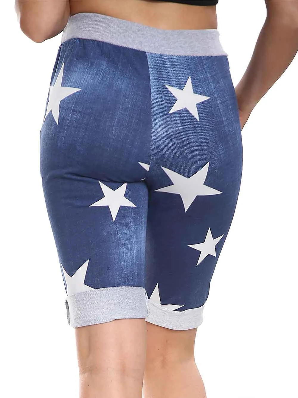 Italian Cotton Blend Womens 3/4 Star Print Trousers