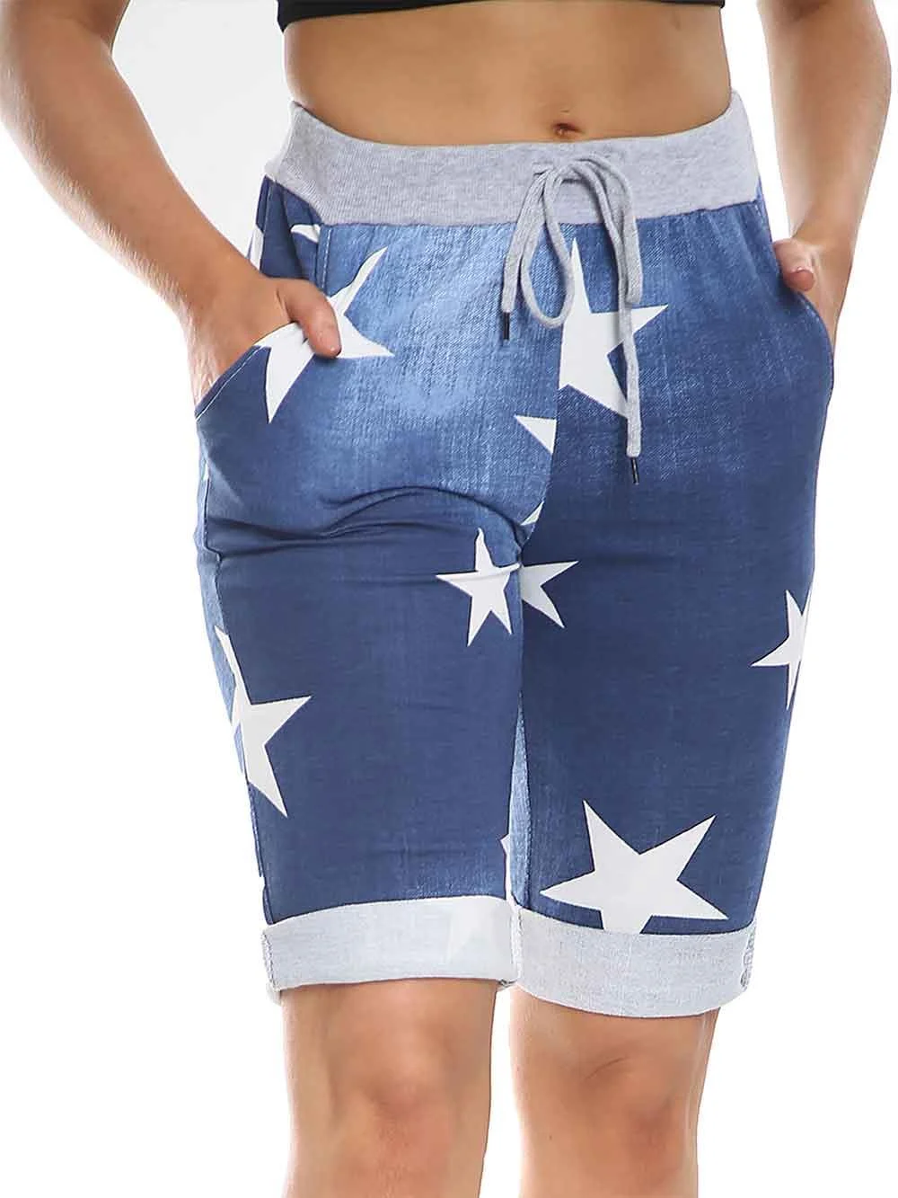 Italian Cotton Blend Womens 3/4 Star Print Trousers