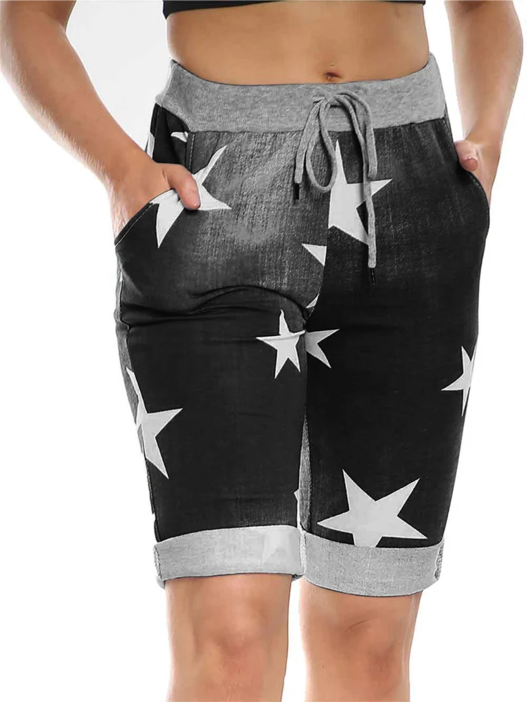 Italian Cotton Blend Womens 3/4 Star Print Trousers