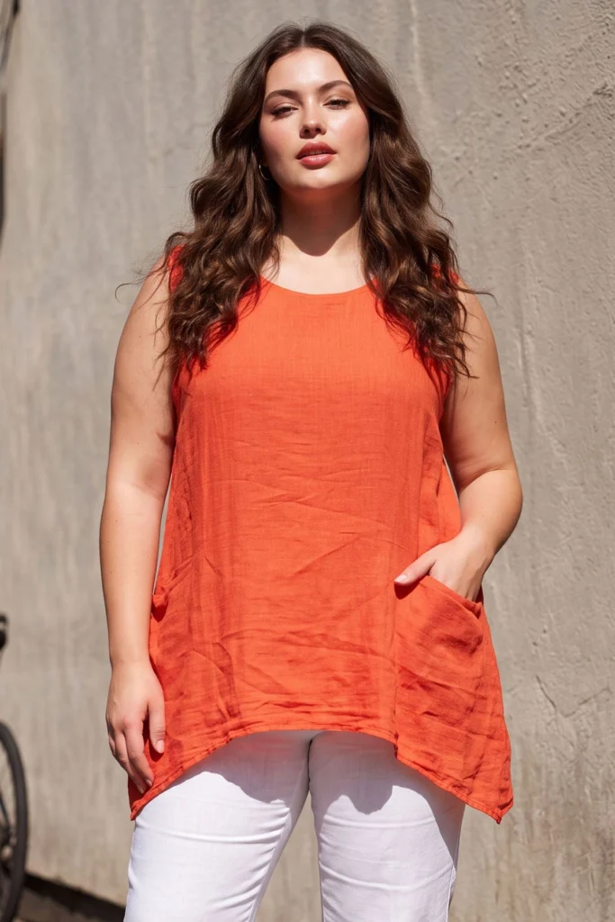 Italian Cotton Linen Front Pocket Tunic Top