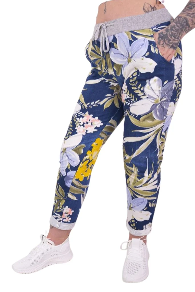 Italian Cotton Tropical Floral Print Trousers