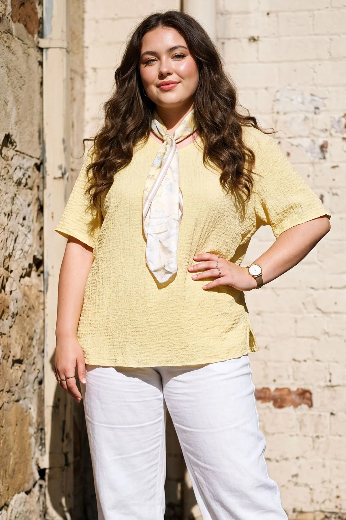 Italian Crinkle Texture Ladies Tunic with Matching Floral Scarf