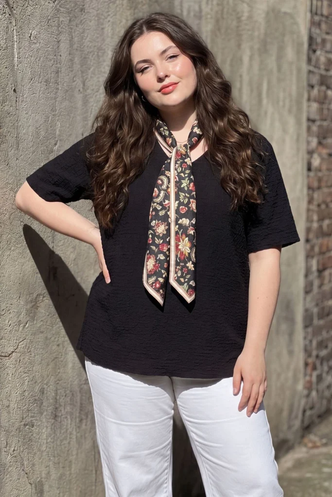 Italian Crinkle Texture Ladies Tunic with Matching Floral Scarf