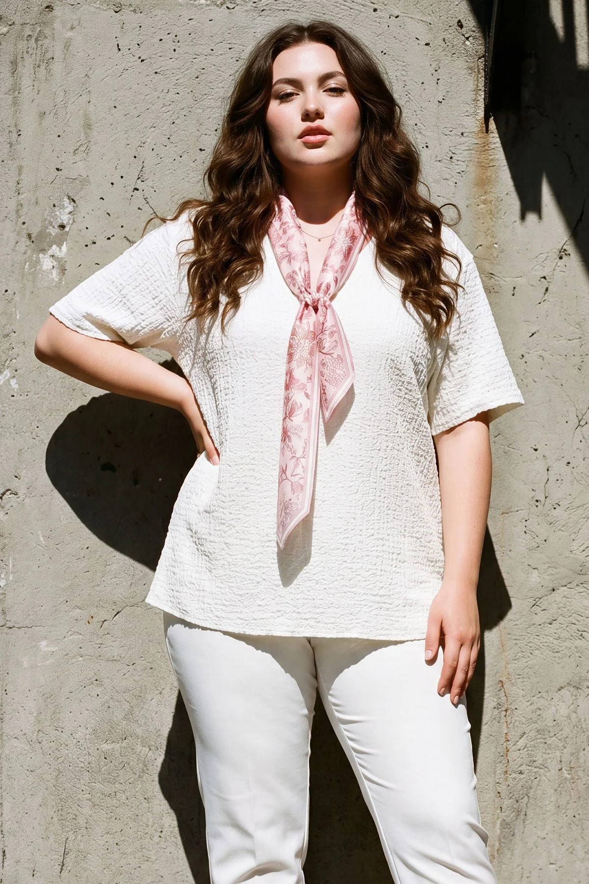 Italian Crinkle Texture Ladies Tunic with Matching Floral Scarf