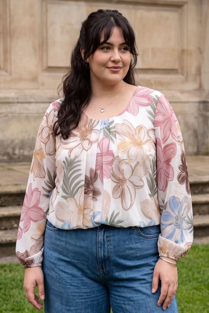 Italian Tropical Floral Long Sleeve Tunic Top