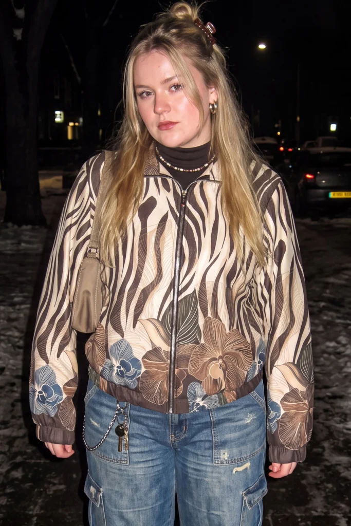 Italian Womens Floral Zip Up Jacket