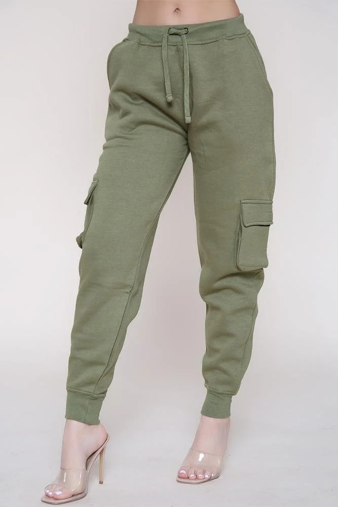 Ladies Fleece Cargo Style Trousers with Soft High Waist Fit