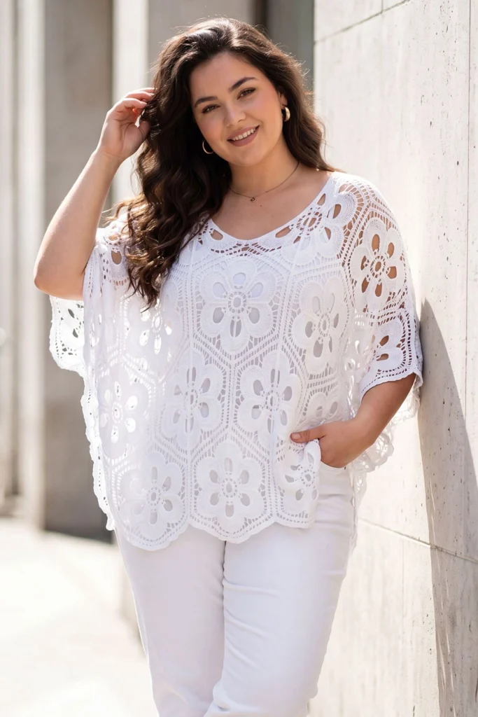 Ladies Floral Cotton Tunic with Crochet Detail
