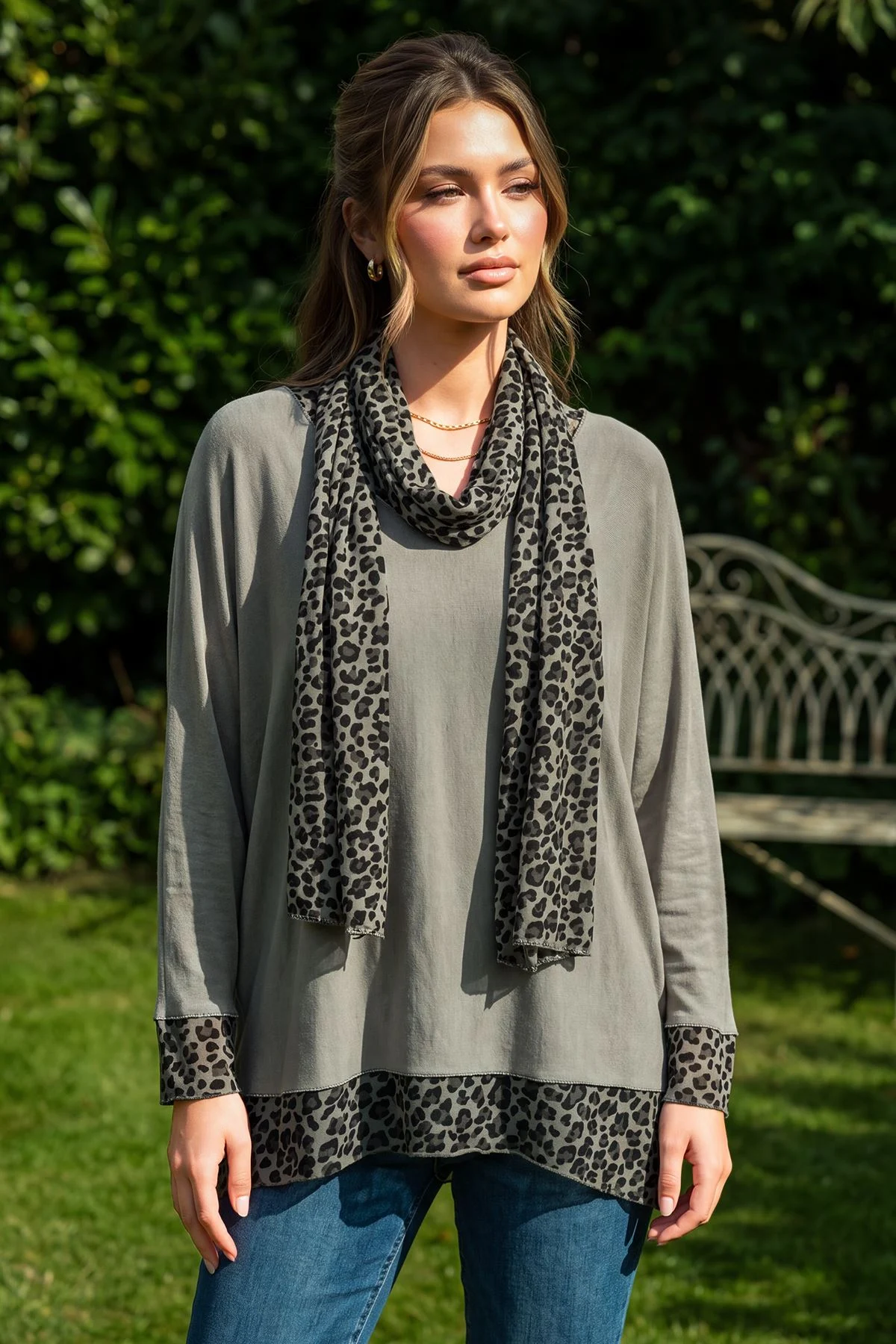 Layered Scarf Leopard Print Top