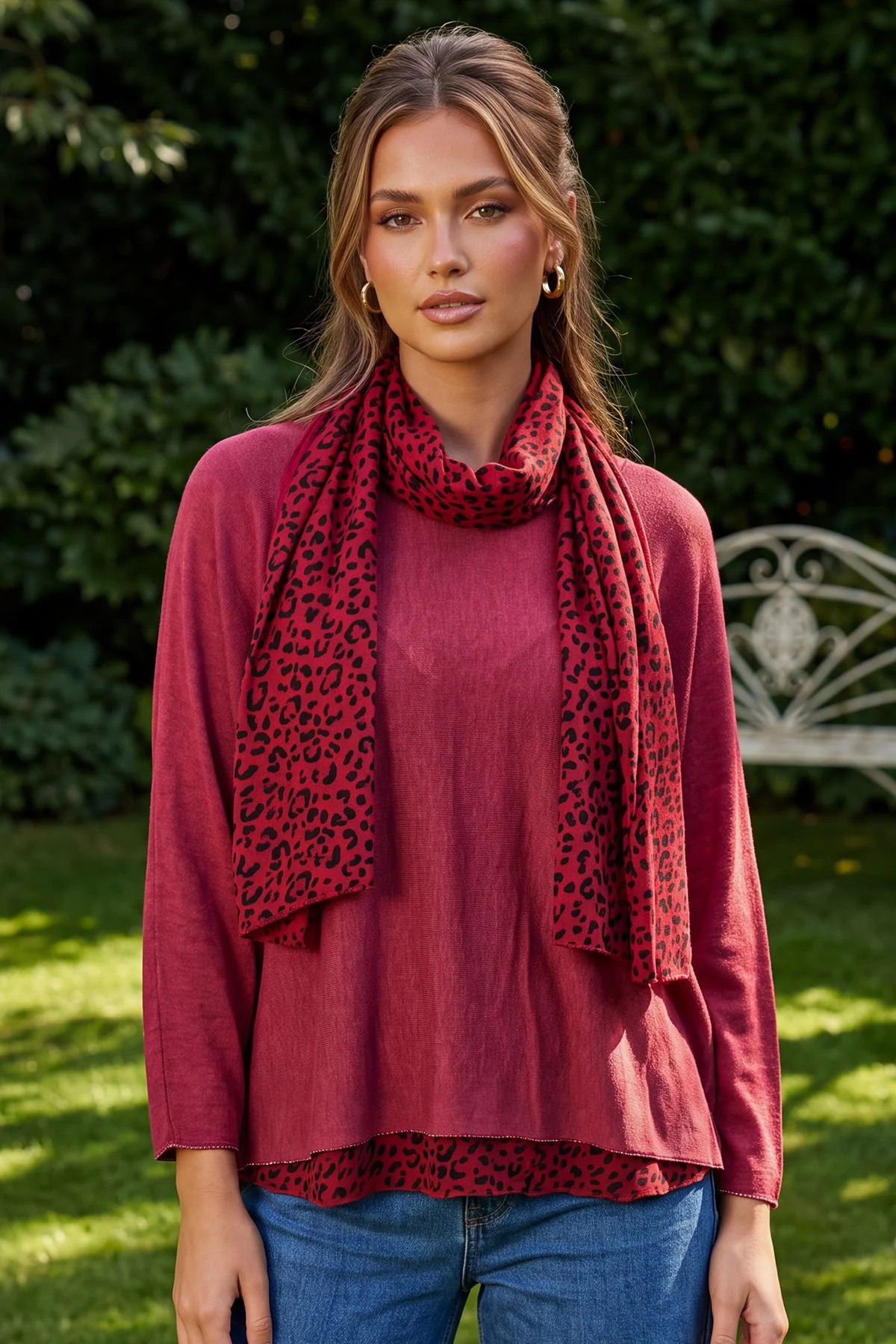 Layered Scarf Leopard Print Top