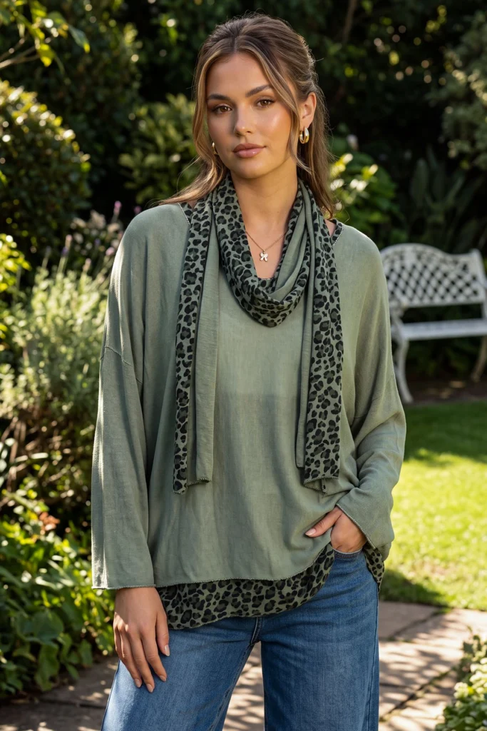 Layered Scarf Leopard Print Top