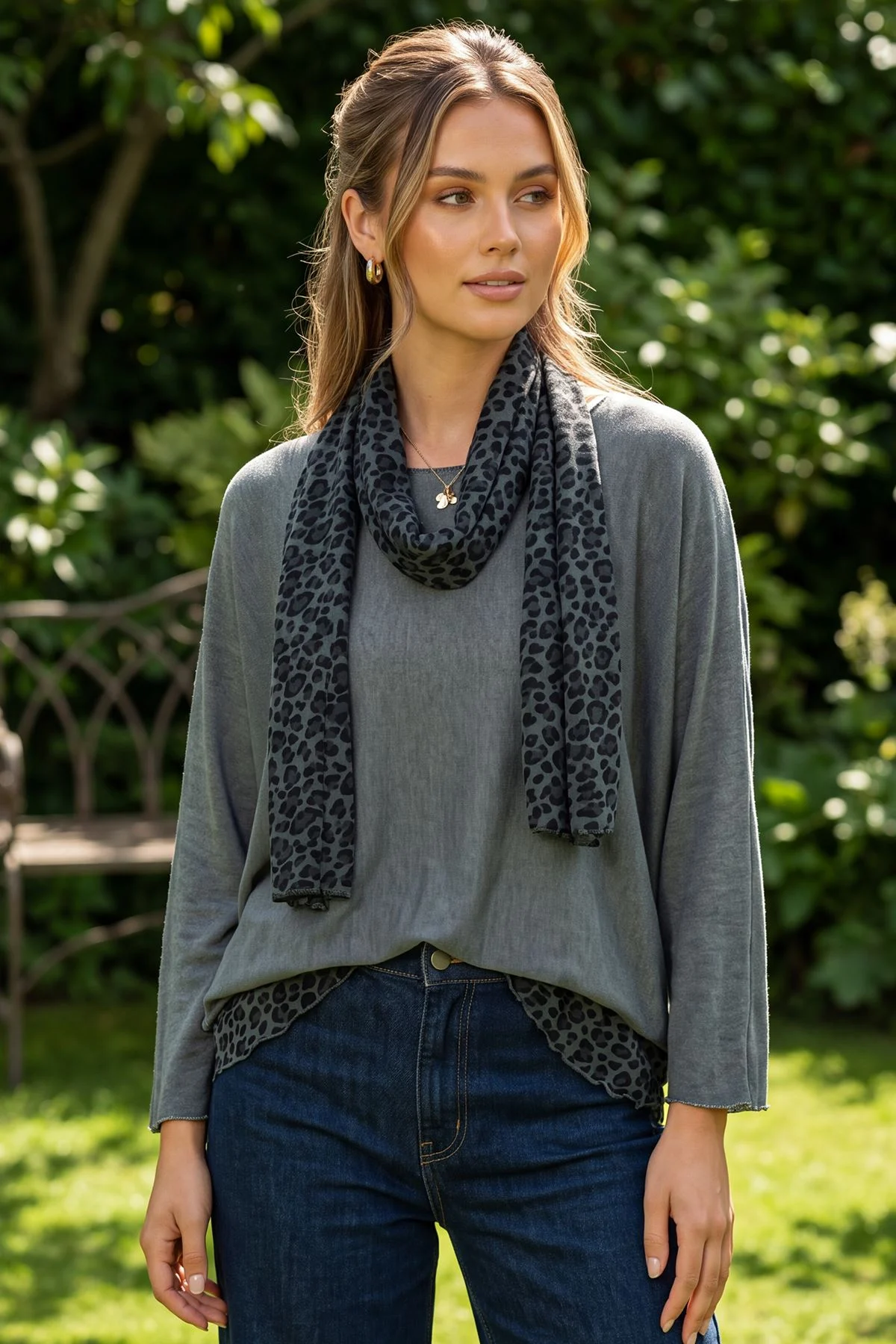 Layered Scarf Leopard Print Top