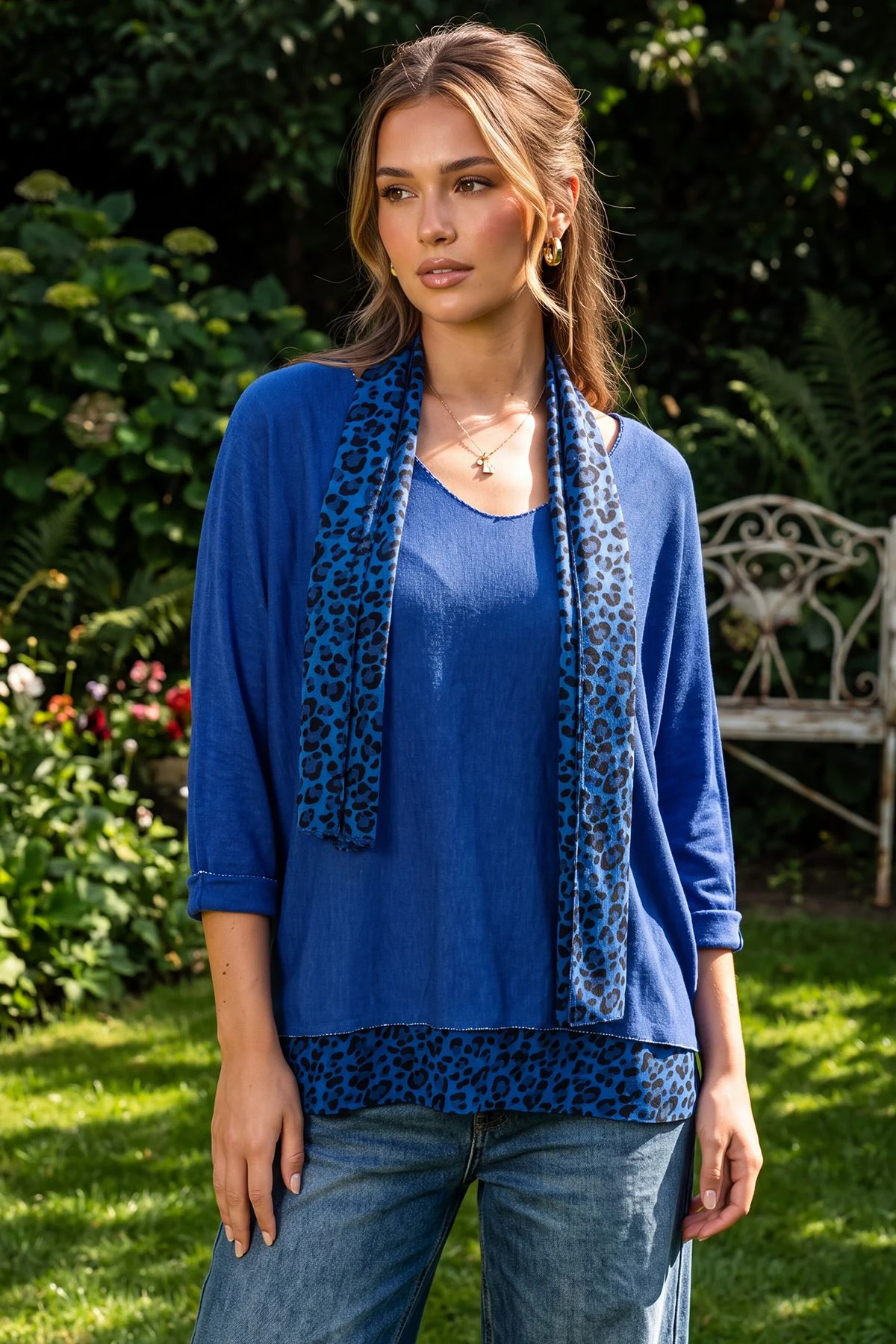 Layered Scarf Leopard Print Top