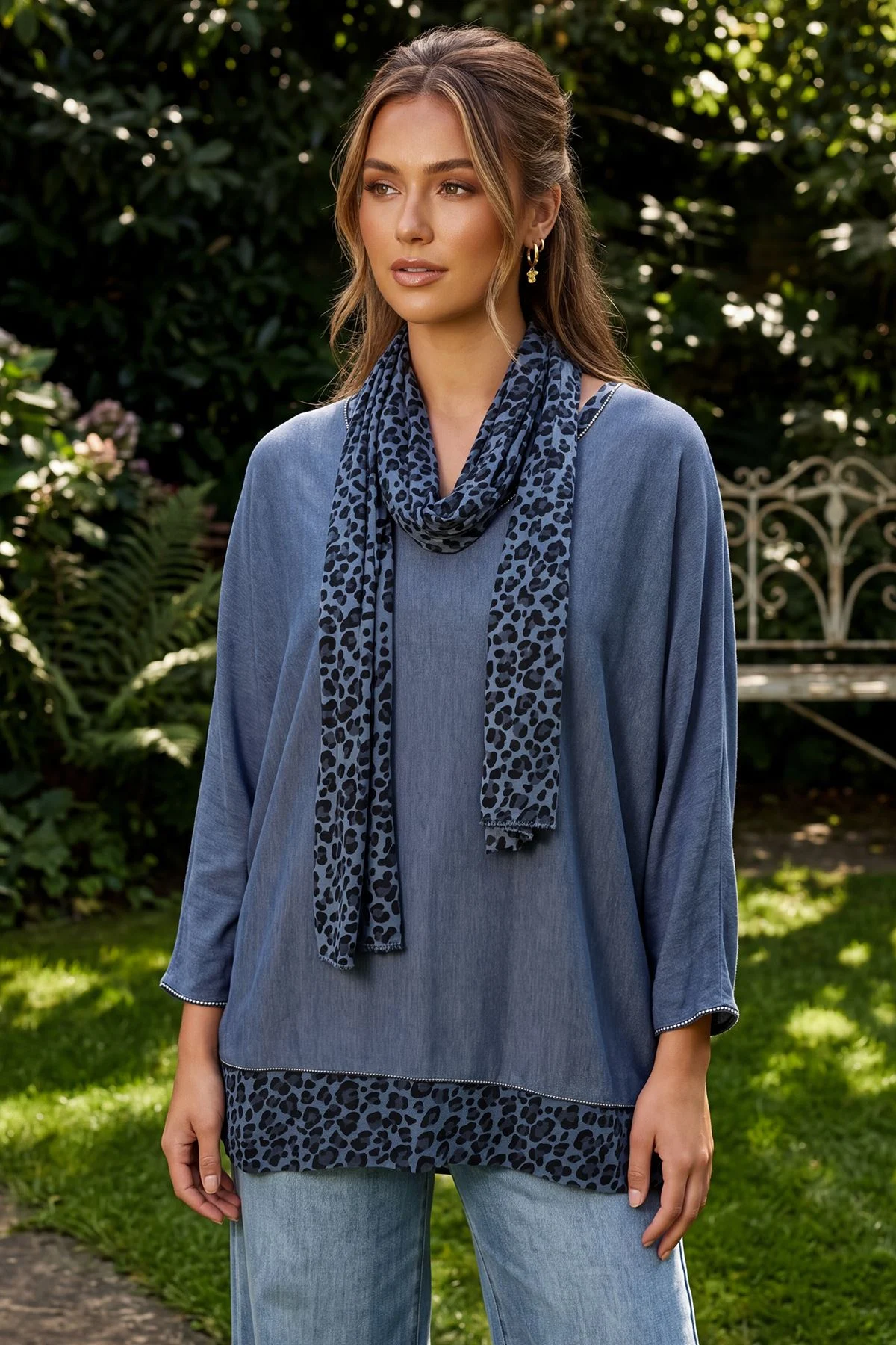 Layered Scarf Leopard Print Top
