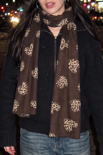 Leopard Heart Print Fringe Scarves
