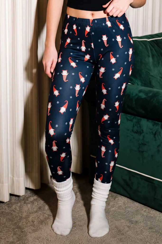 Long XMAS Hat Print Christmas Leggings
