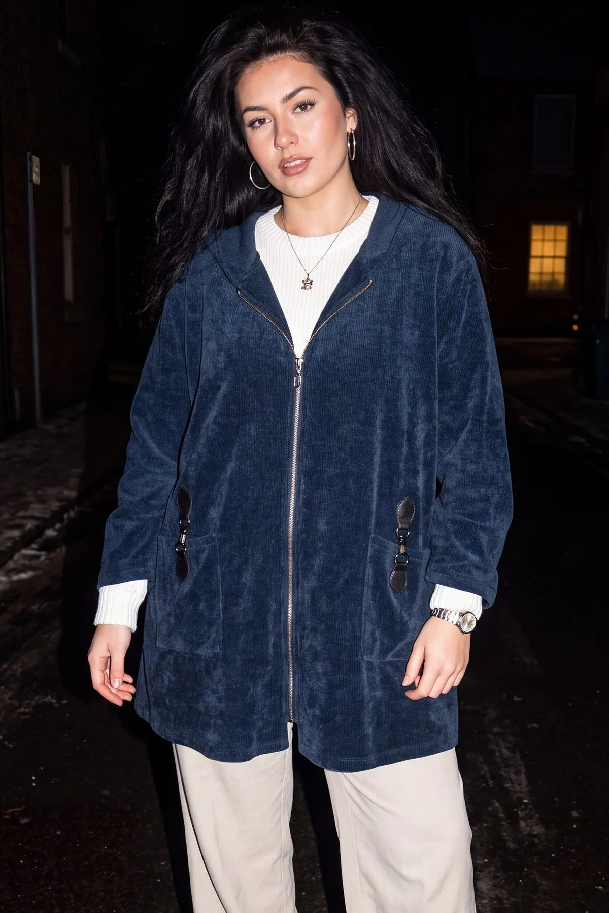 Longline Zip Up Womens Hooded Jacket