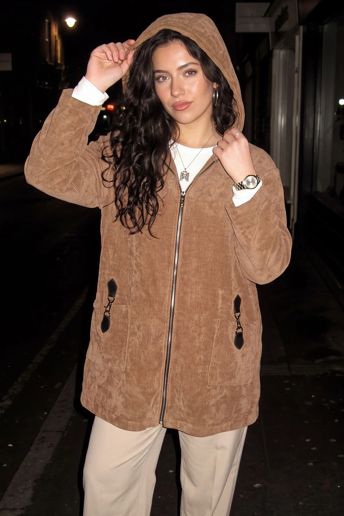 Longline Zip Up Womens Hooded Jacket