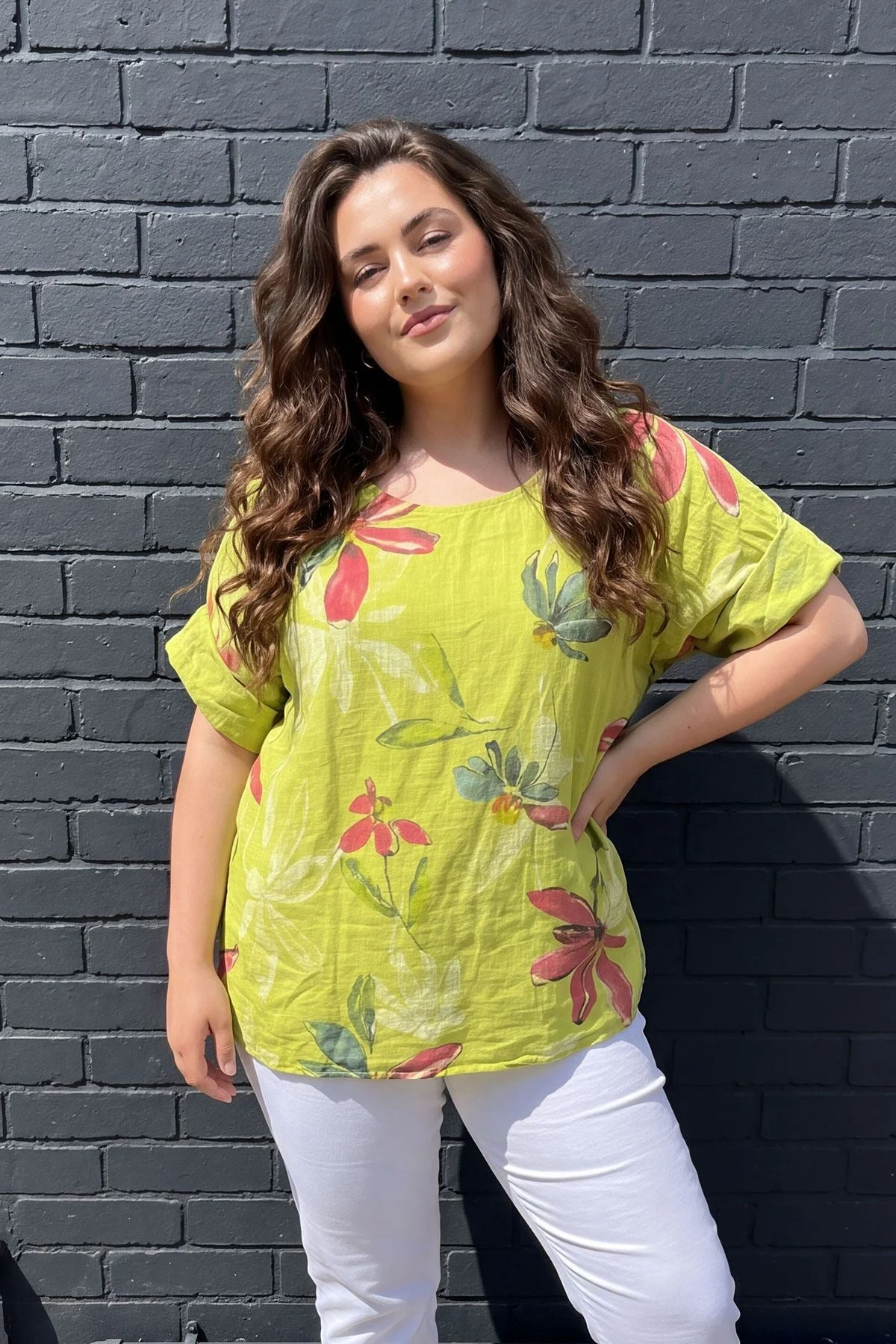 Loose Fit Floral Print Cotton Tunic Top