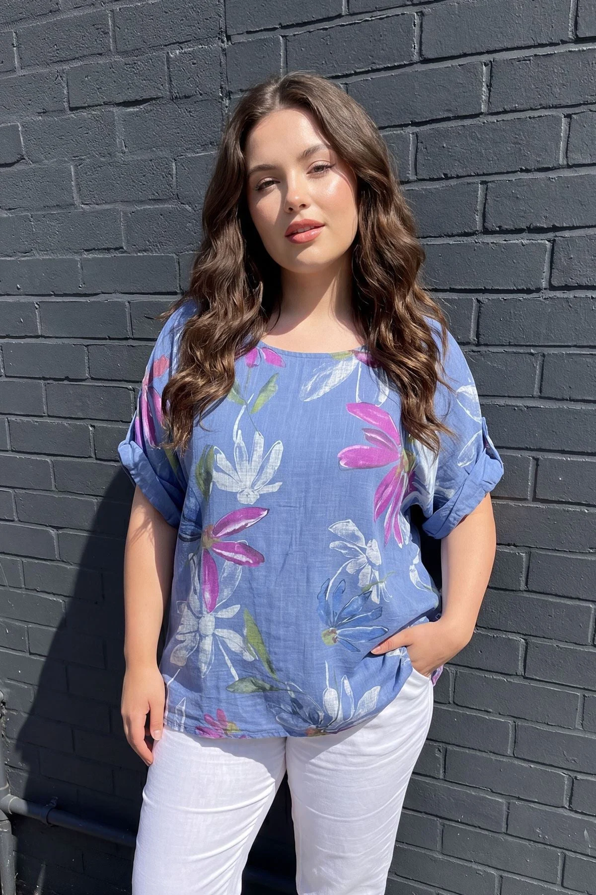 Loose Fit Floral Print Cotton Tunic Top