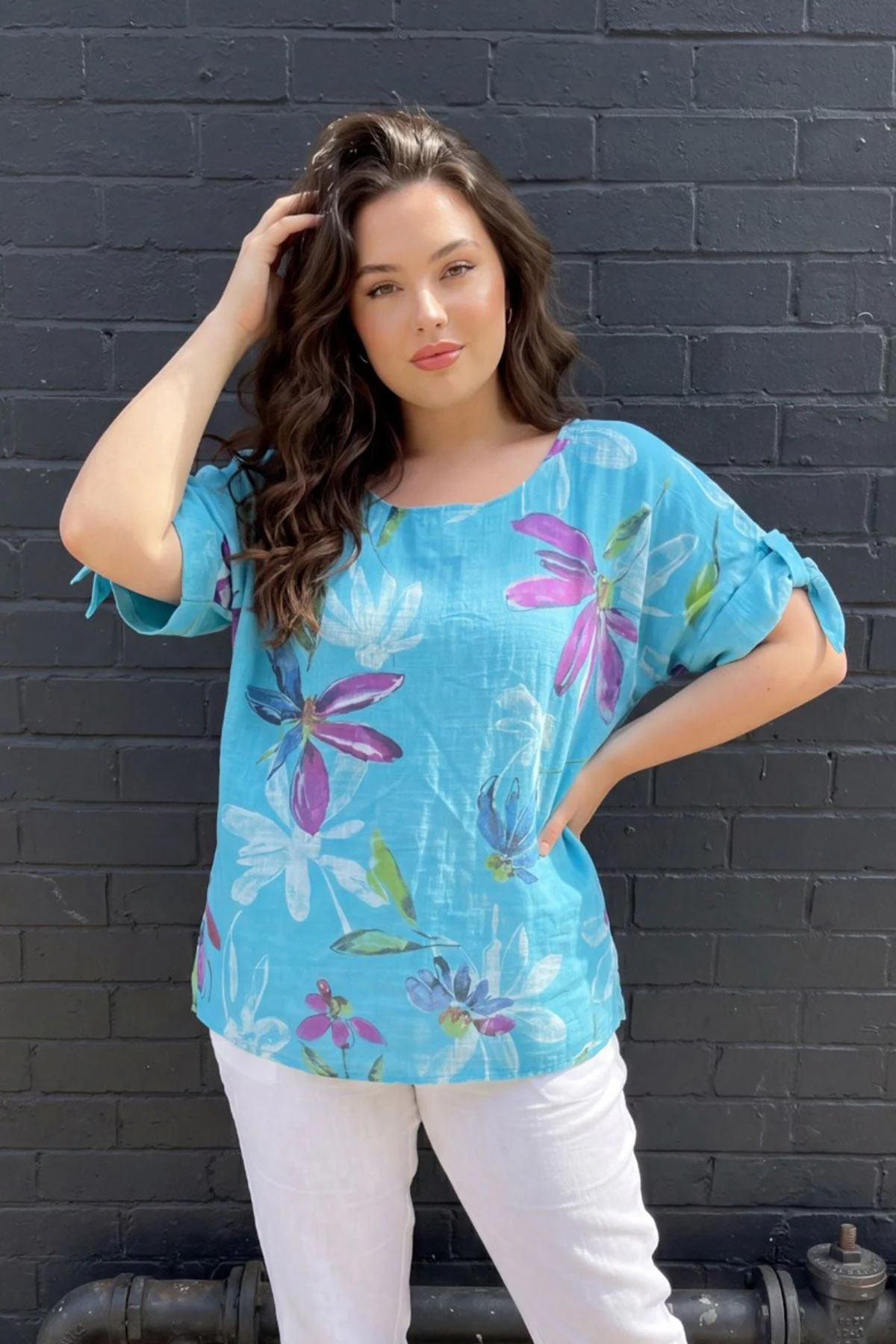 Loose Fit Floral Print Cotton Tunic Top