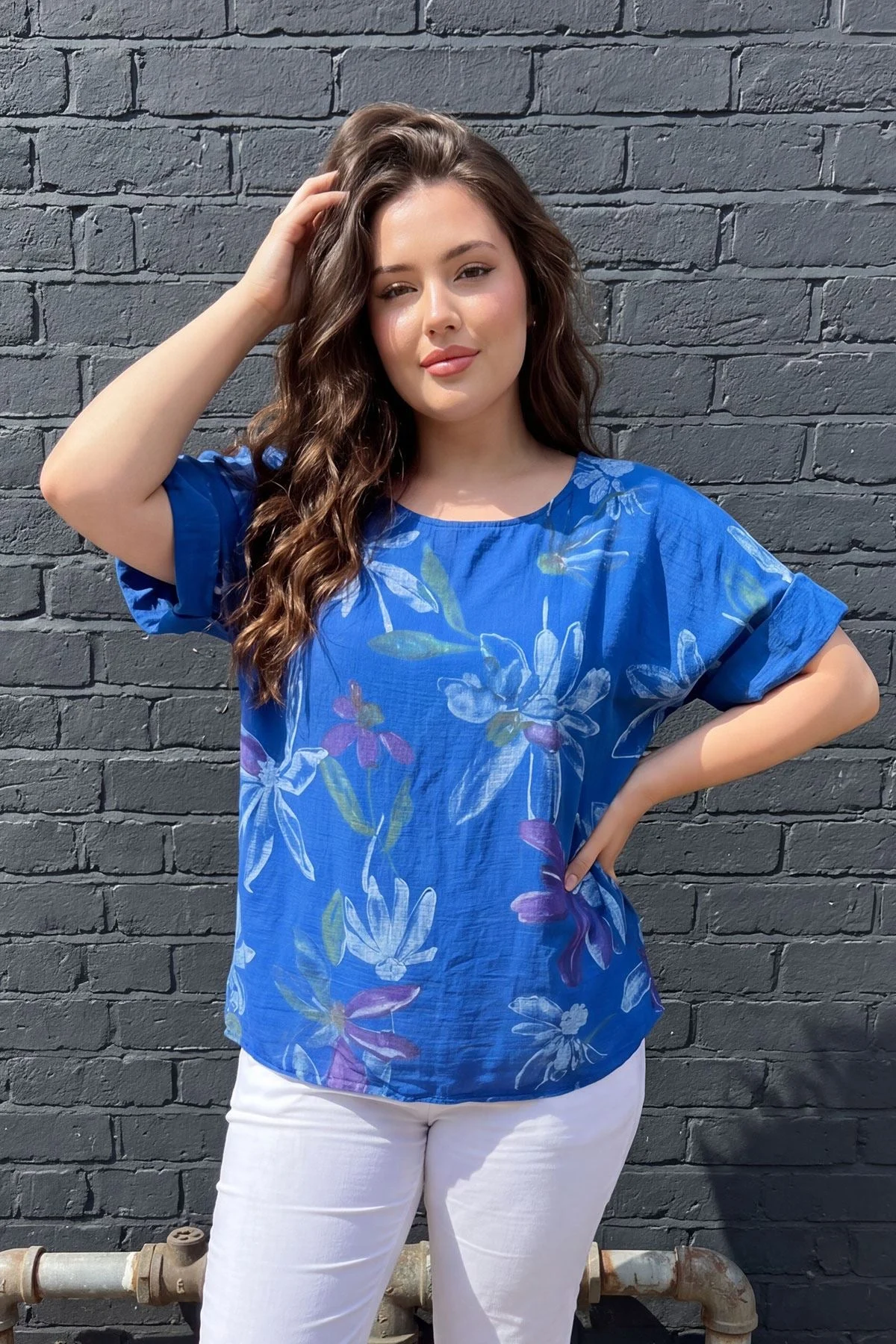 Loose Fit Floral Print Cotton Tunic Top