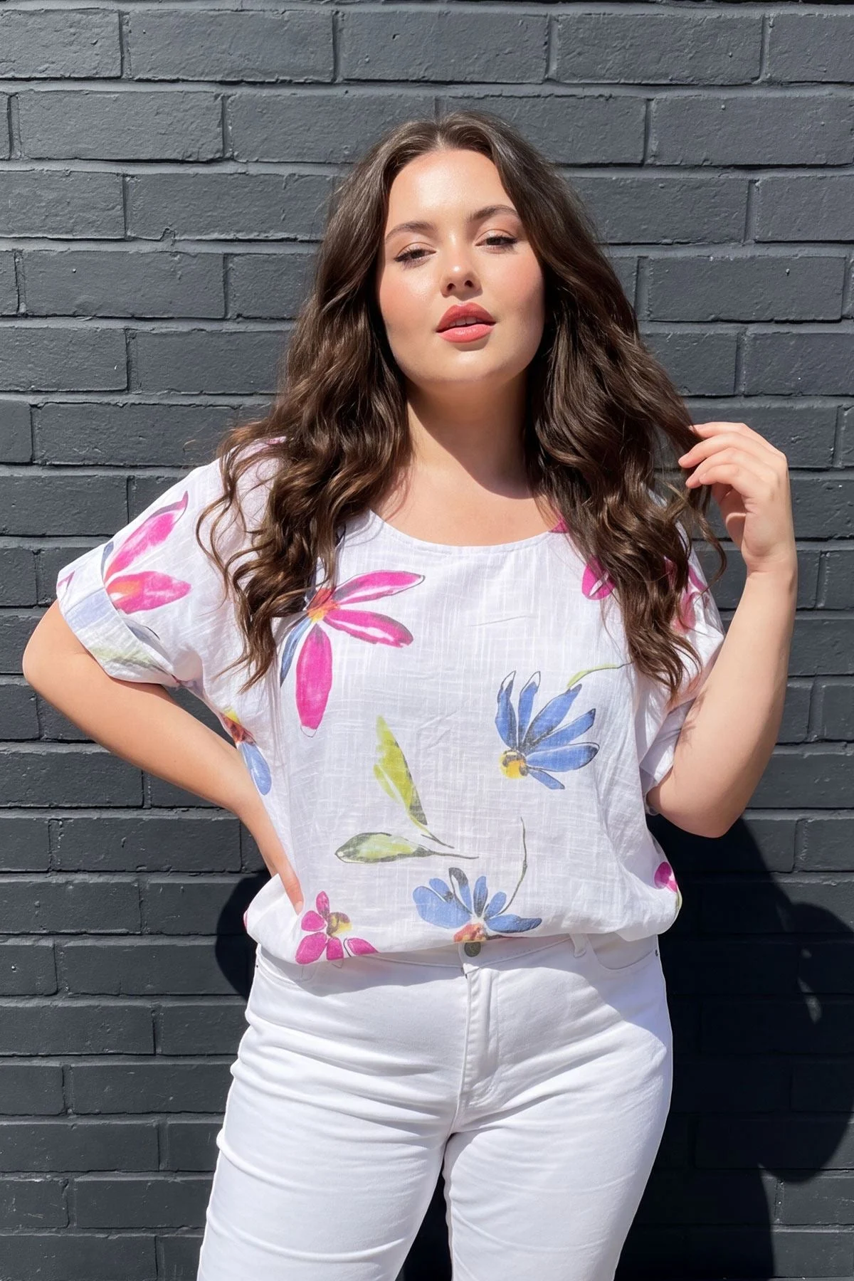 Loose Fit Floral Print Cotton Tunic Top