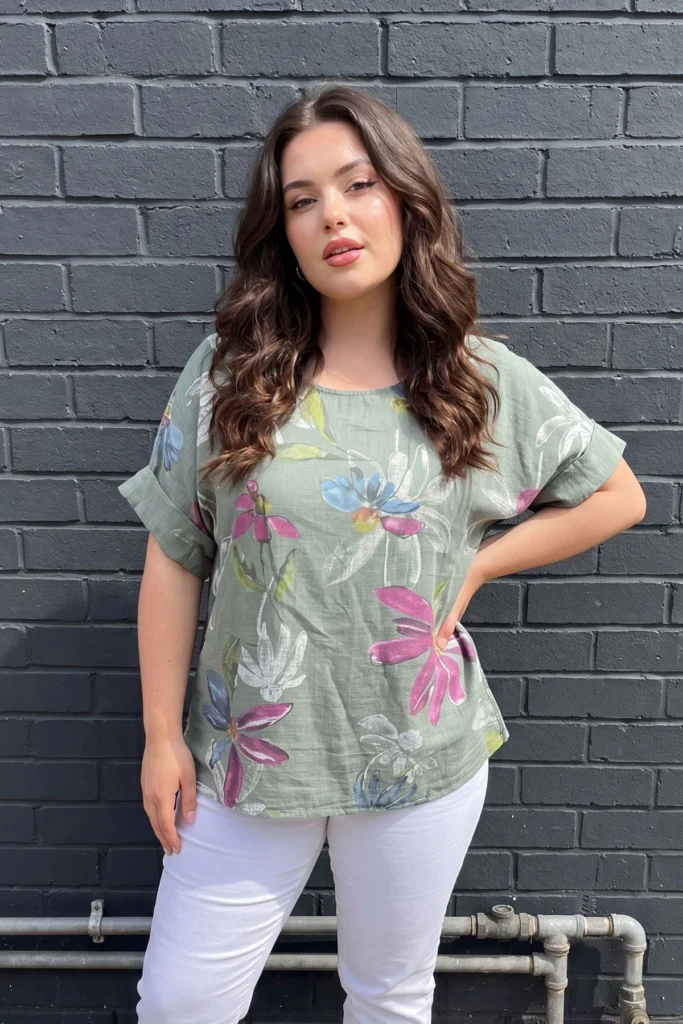 Loose Fit Floral Print Cotton Tunic Top
