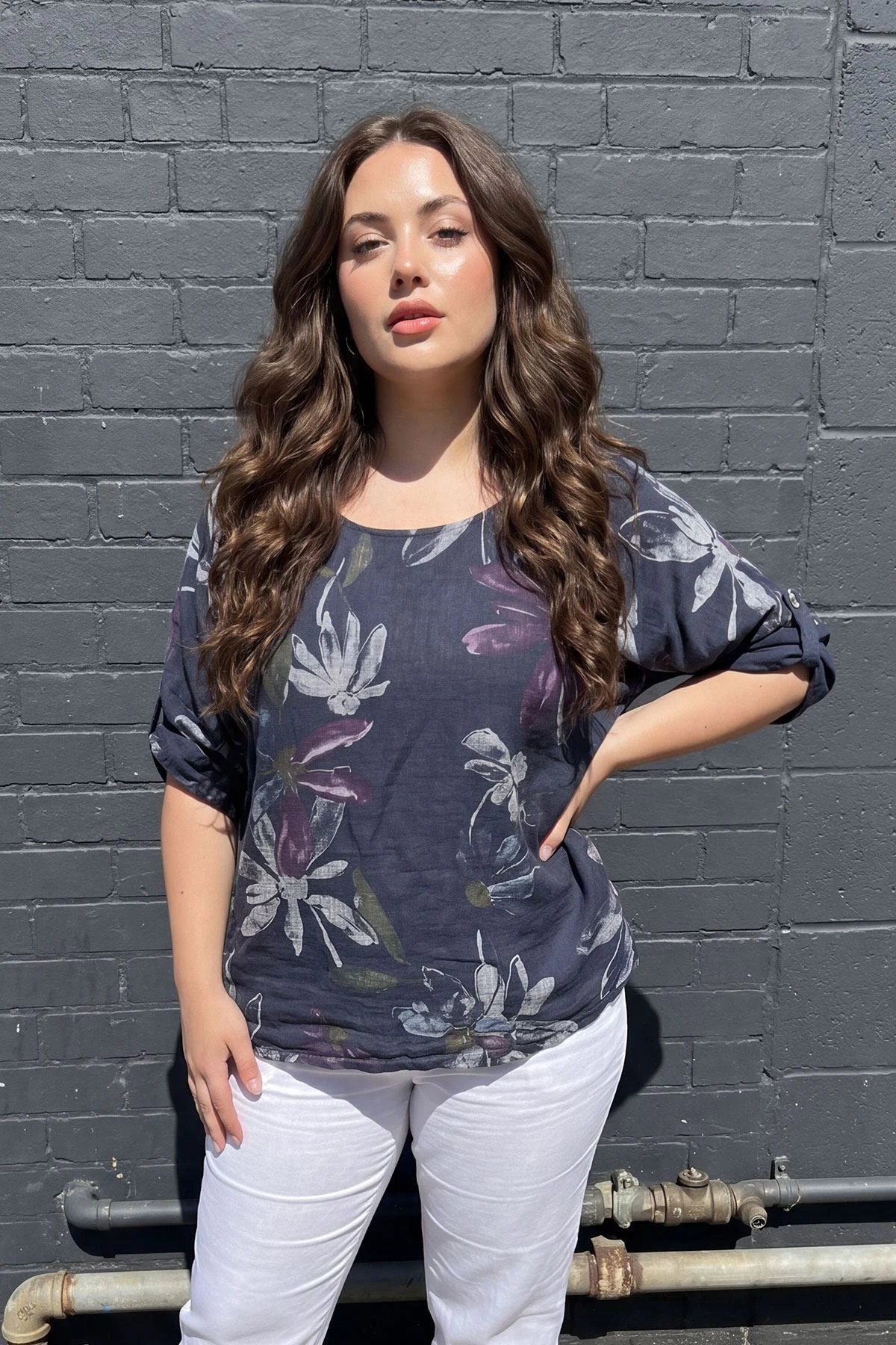 Loose Fit Floral Print Cotton Tunic Top