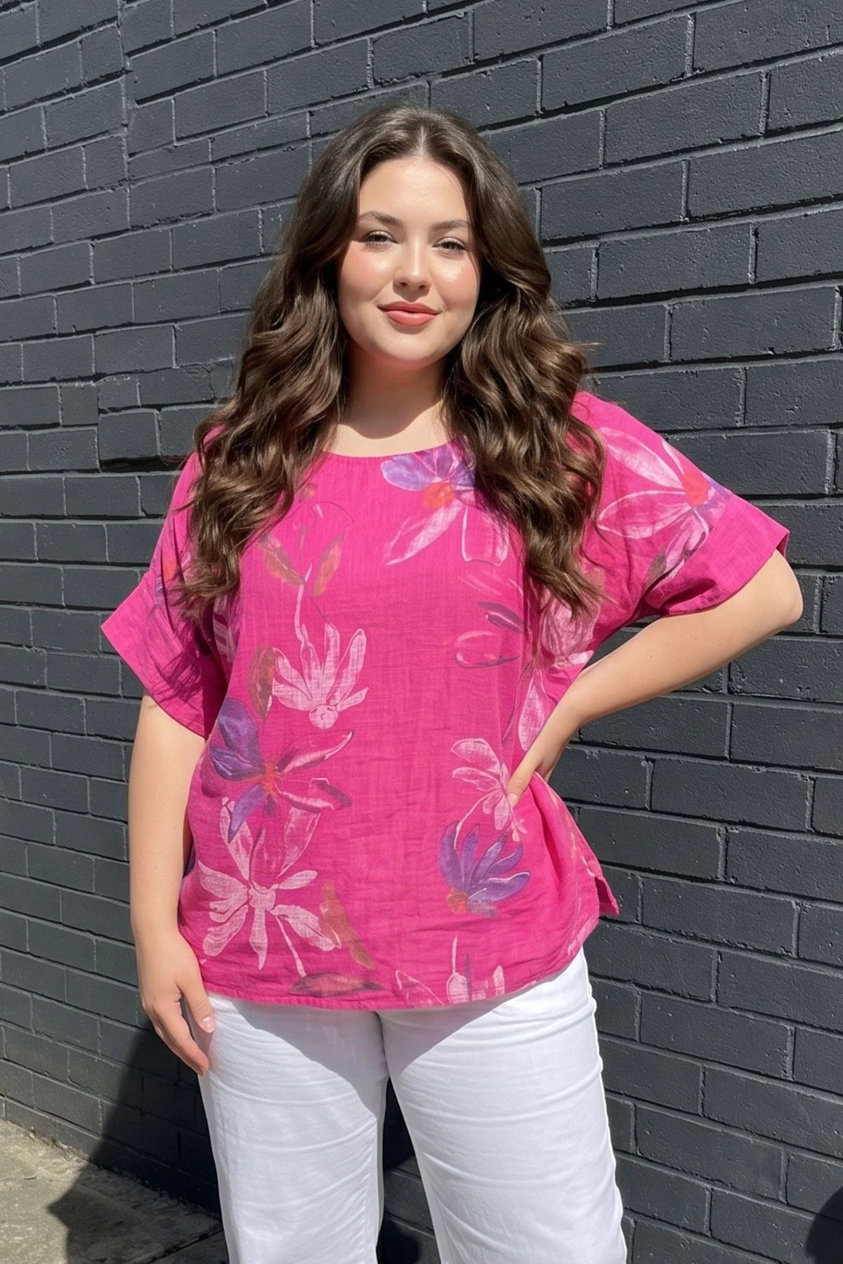 Loose Fit Floral Print Cotton Tunic Top