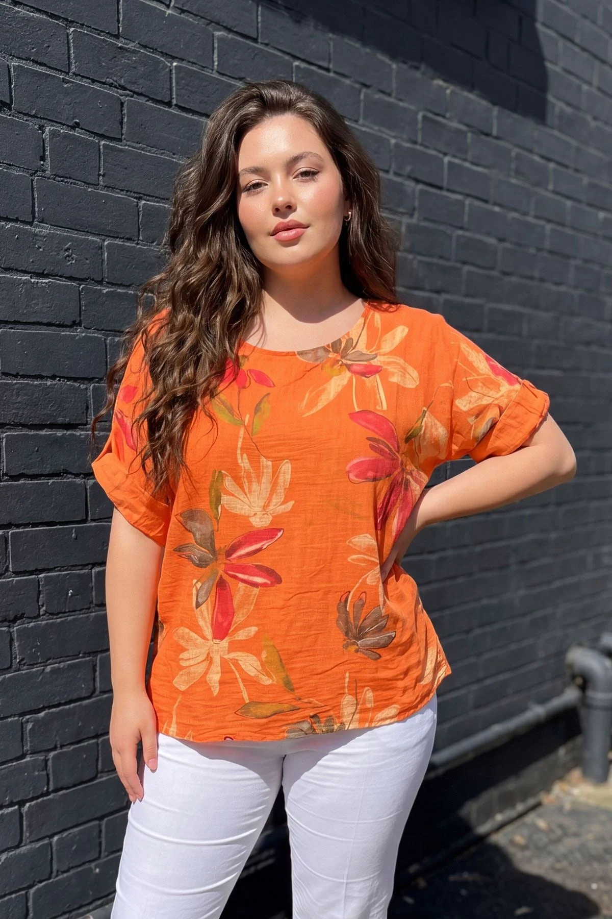 Loose Fit Floral Print Cotton Tunic Top