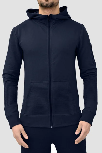 Mens Casual Ribbed Panel Zip Up Tracksuit Set