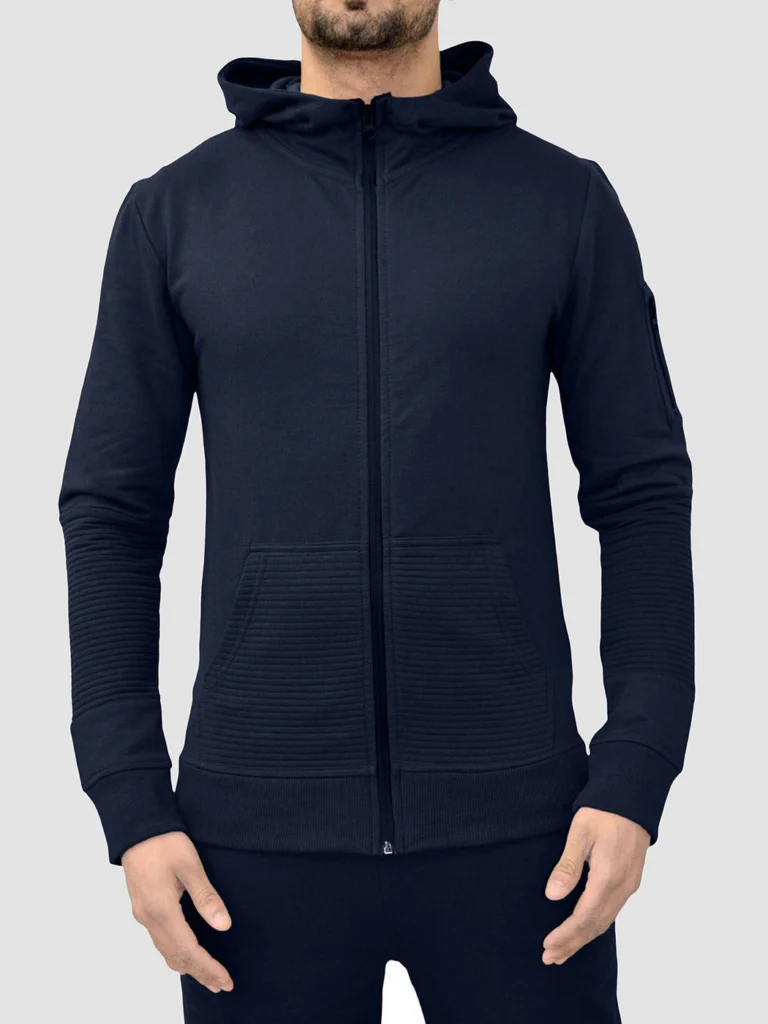 Mens Casual Ribbed Panel Zip Up Tracksuit Set