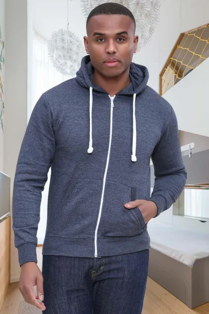 Mens Plain Zip Up Hoodie with Soft Cotton Blend