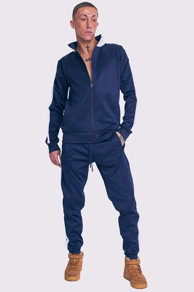 Mens Polyester Funnel Neck Skinny Tracksuit