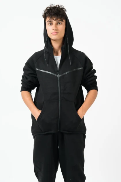 Mens Regular Fit Zip Up Tracksuit with Printed Stripe Design