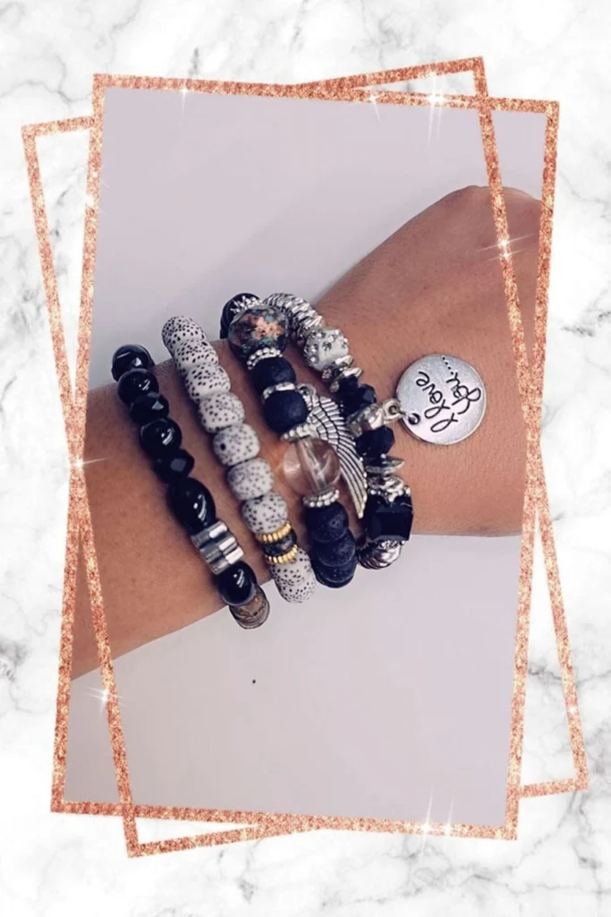 Multi Beaded Womens Bracelet with Love Wings Detail