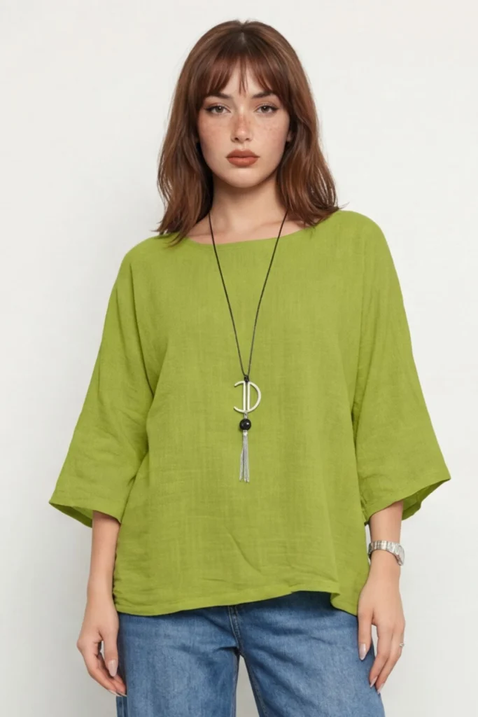 Oversized Plain Necklace Tunic Top