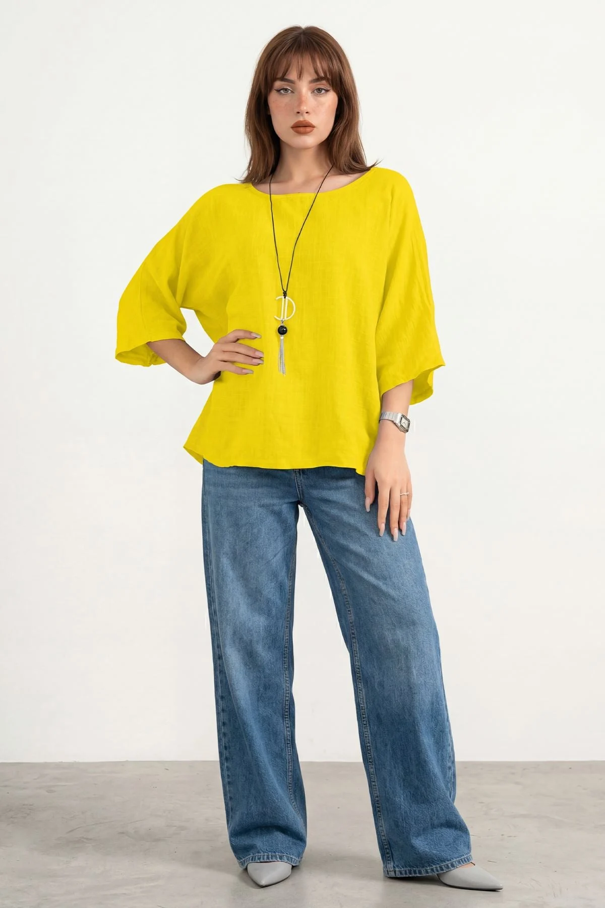 Oversized Plain Necklace Tunic Top