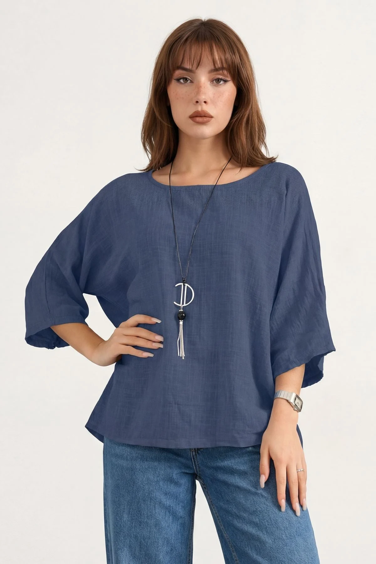 Oversized Plain Necklace Tunic Top