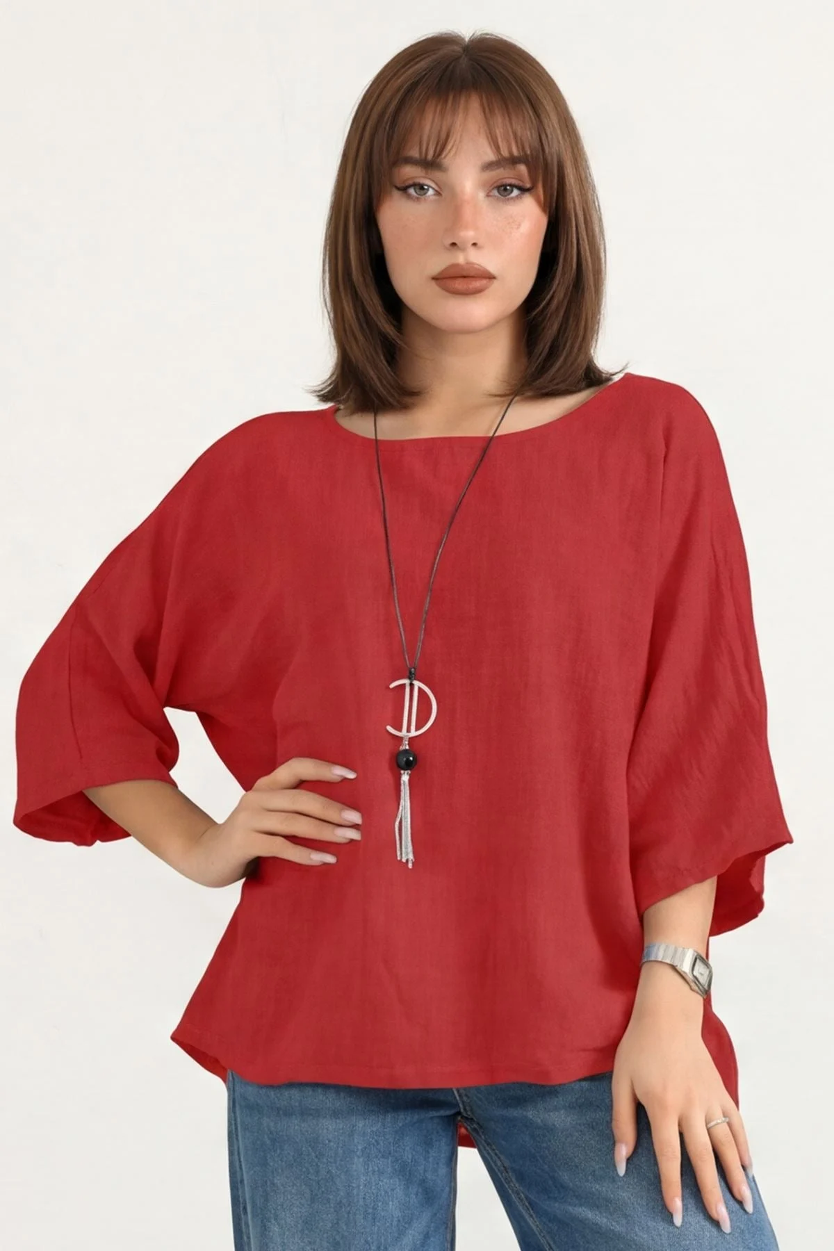 Oversized Plain Necklace Tunic Top