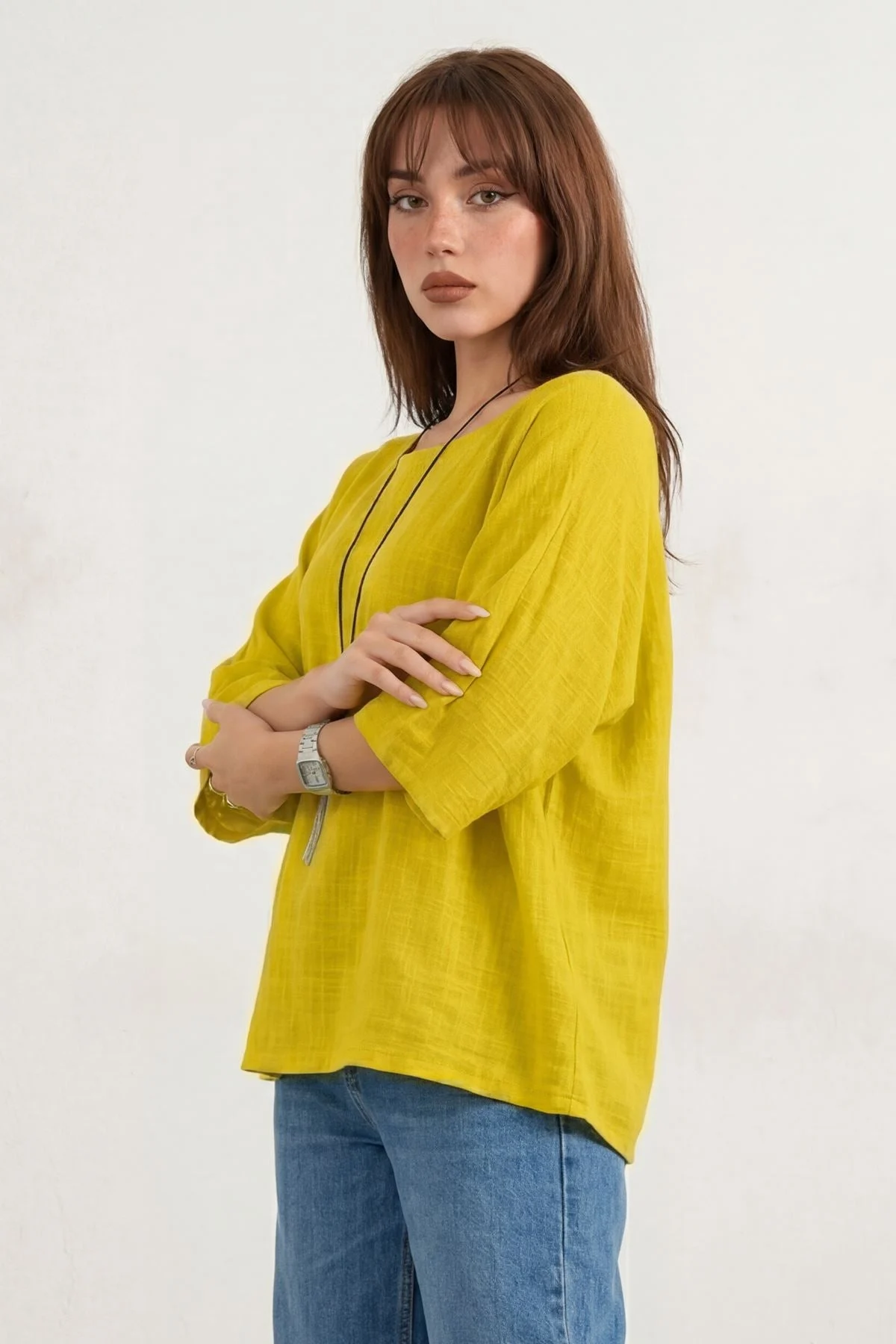 Oversized Plain Necklace Tunic Top