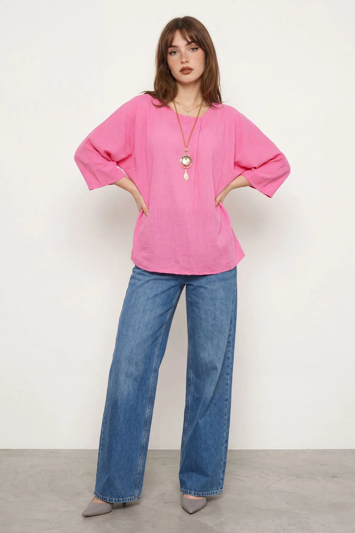 Oversized Plain Necklace Tunic Top