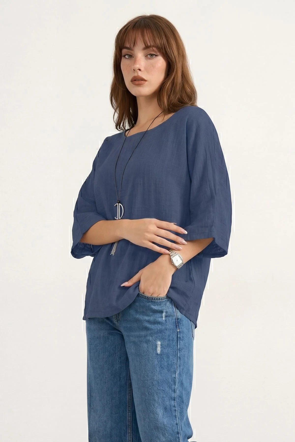 Oversized Plain Necklace Tunic Top