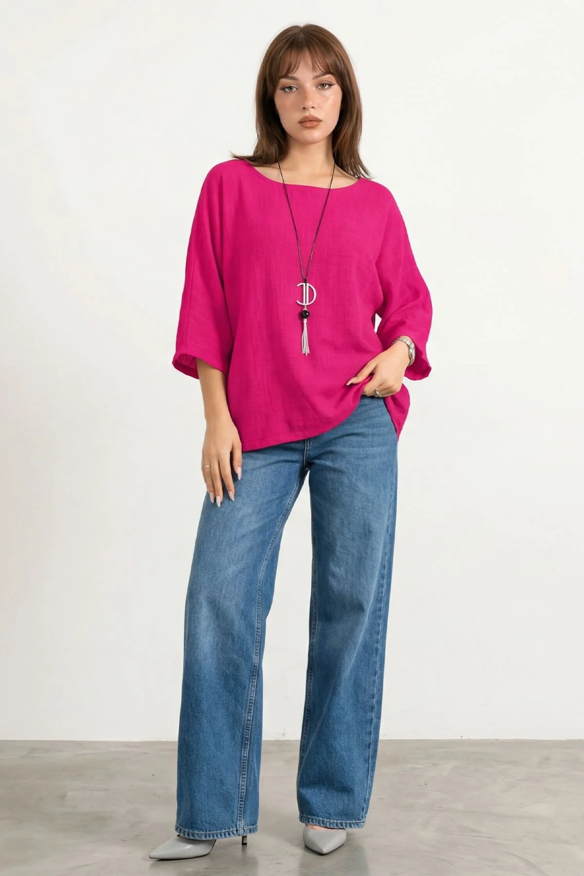 Oversized Plain Necklace Tunic Top