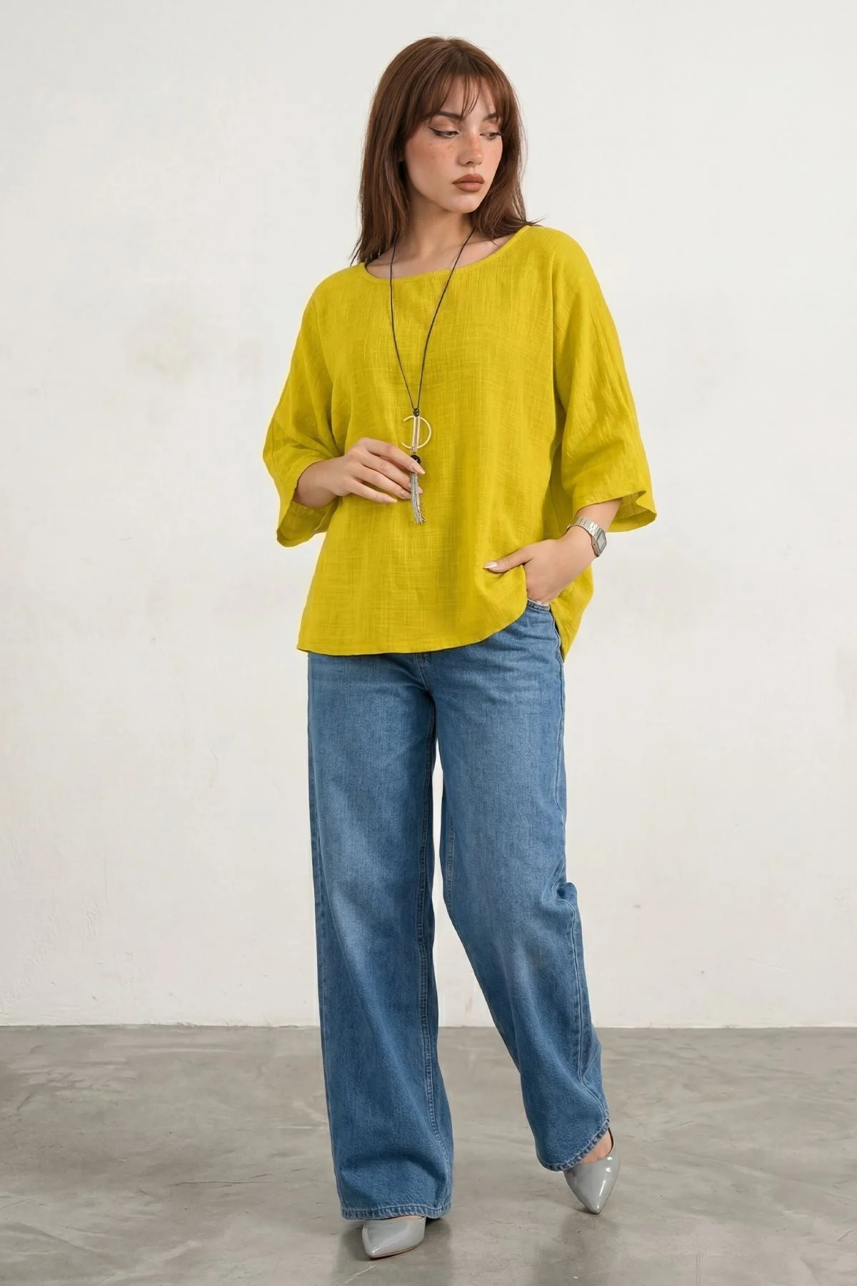 Oversized Plain Necklace Tunic Top