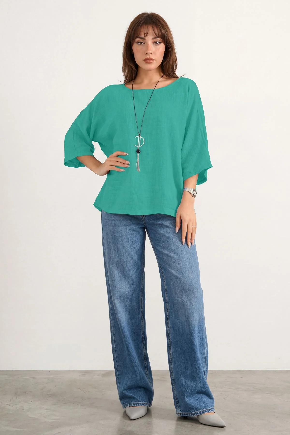 Oversized Plain Necklace Tunic Top