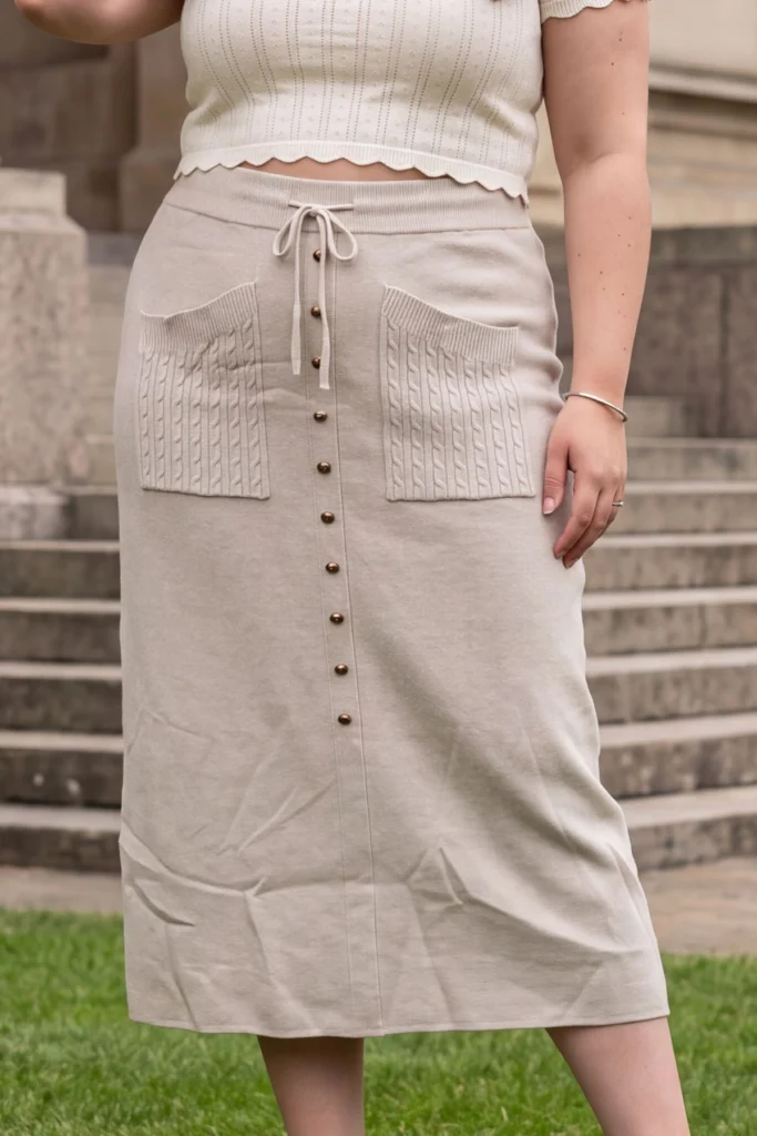 Plain Drawstring Waist Knit Skirt