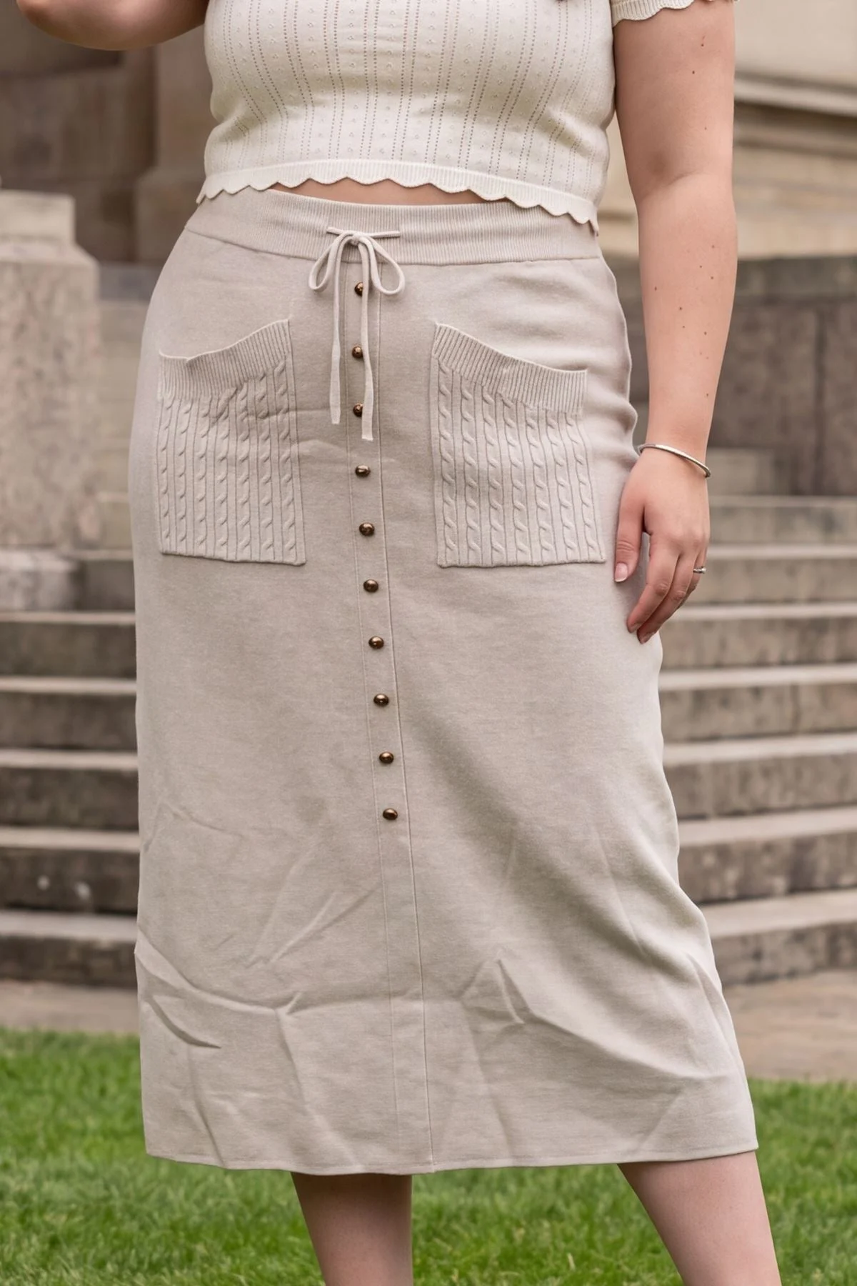 Plain Drawstring Waist Knit Skirt