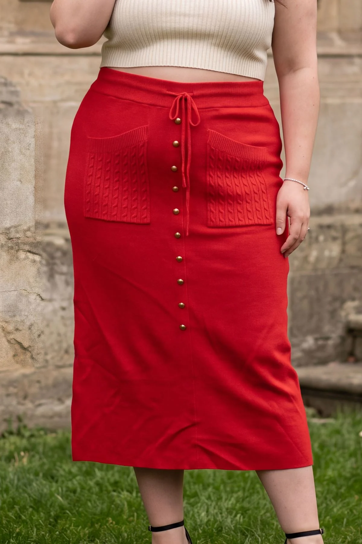 Plain Drawstring Waist Knit Skirt